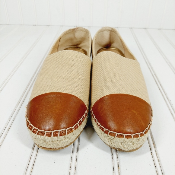 J. McLaughlin Cream Brown Canvas Leather Redding Cap Slip On Espadrille E385 - Picture 3 of 16